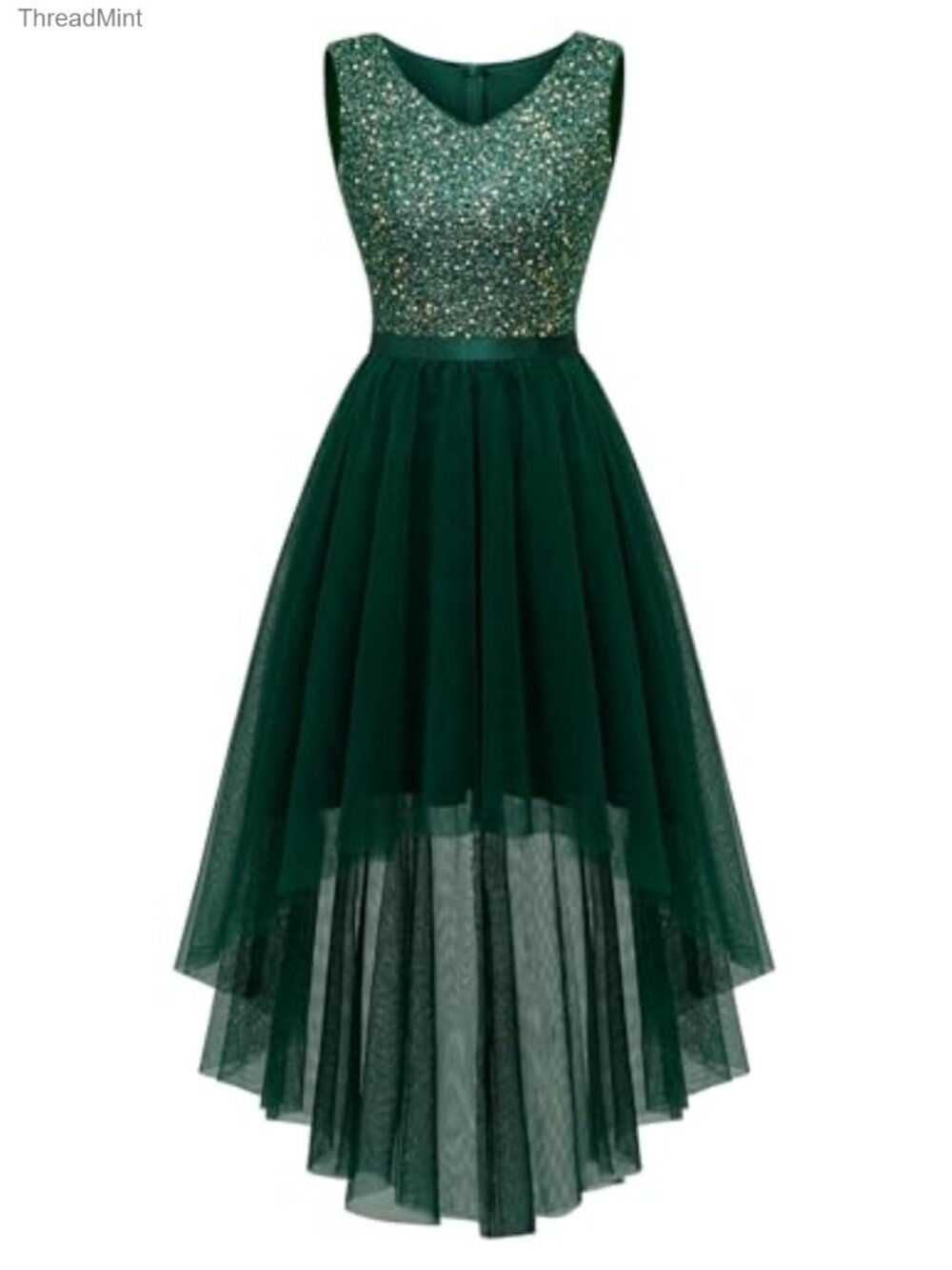 Sequin High Low Formal Dress Sleeveless V-Neck Prom Cocktail Party